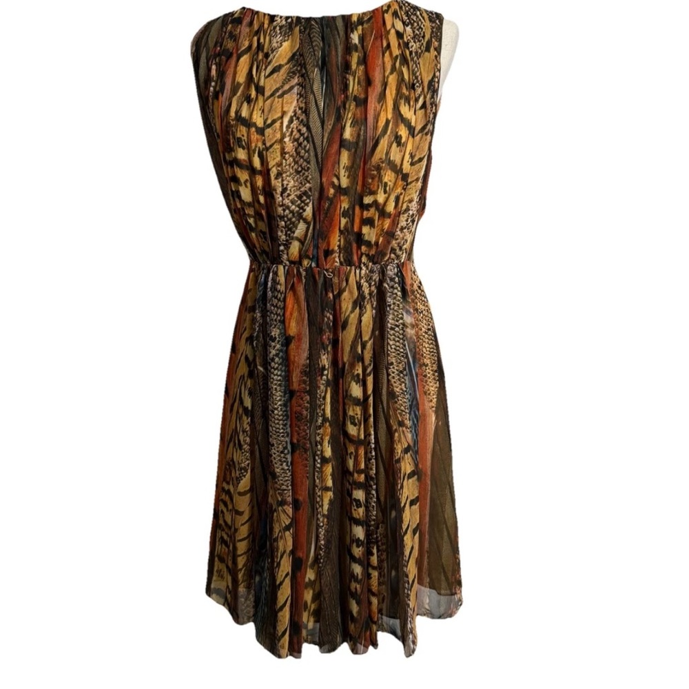 CALVIN KLEIN Dress, 4 Feather Print, Chiffon, Sleeveless, Blouson, Boho No Belt